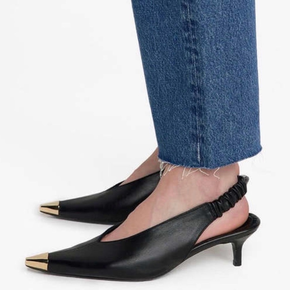 Anine Bing Black Leather Slingback Heels